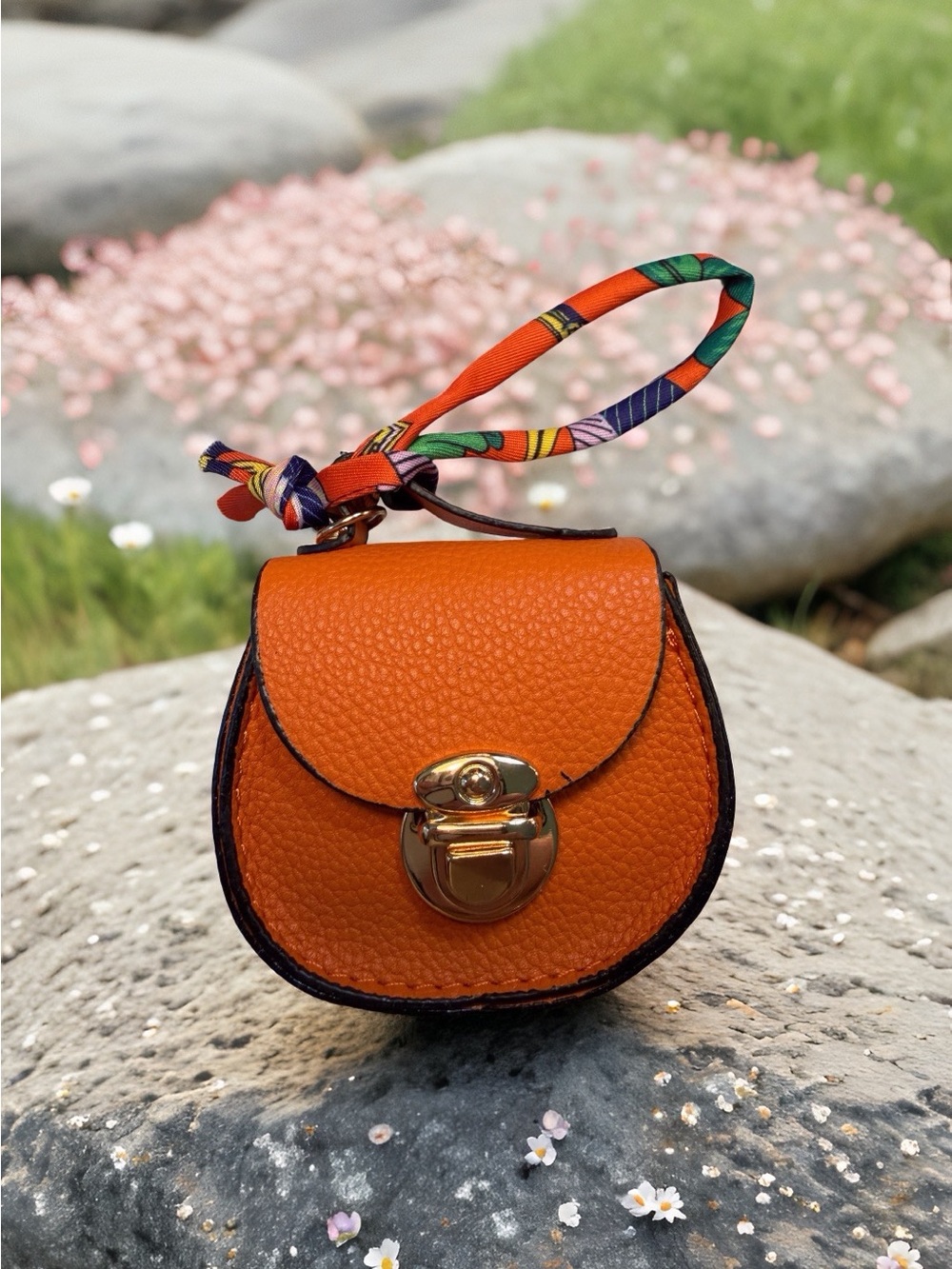 Multifunctional Orange Faux Leather Small Saddle Coin Wallet Pendant Portable
